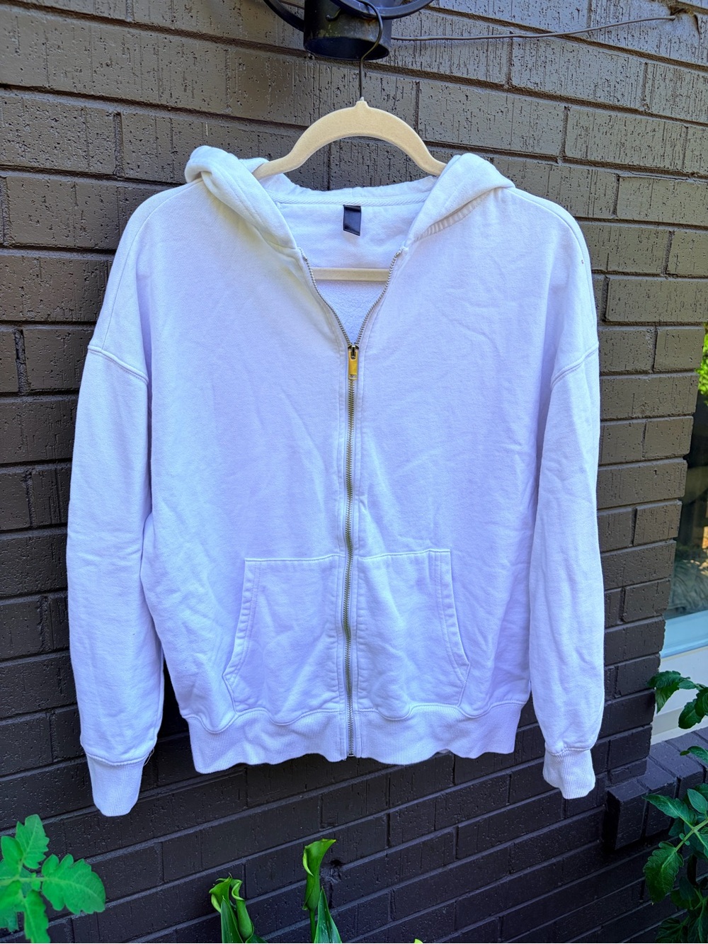 Plain White Zip-Up Hoodie with Hood